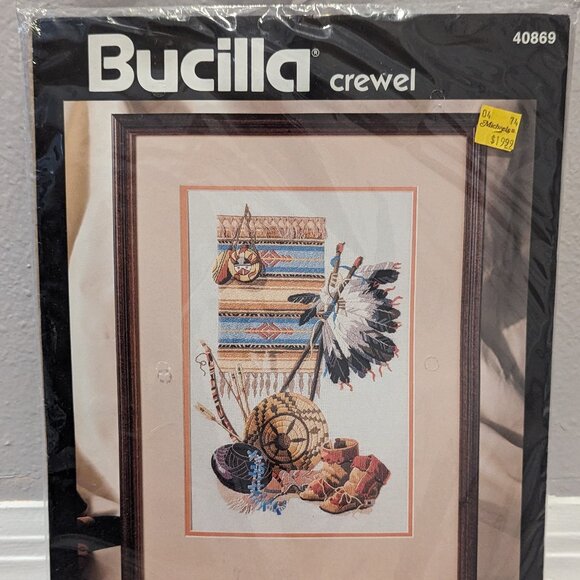 Crewel Needlepoint Vintage Bucilla Native Heritage Scene Embroidery Kit 1994 - Picture 1 of 3